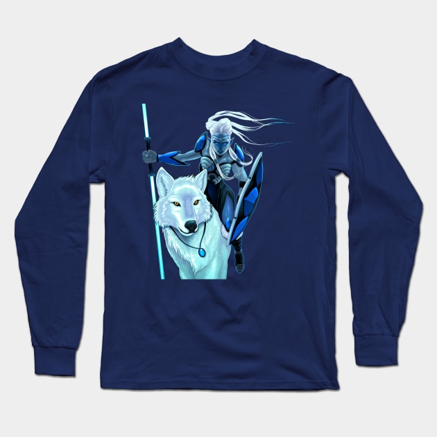 elf with white wolf Long Sleeve T-Shirt by Mako Design 